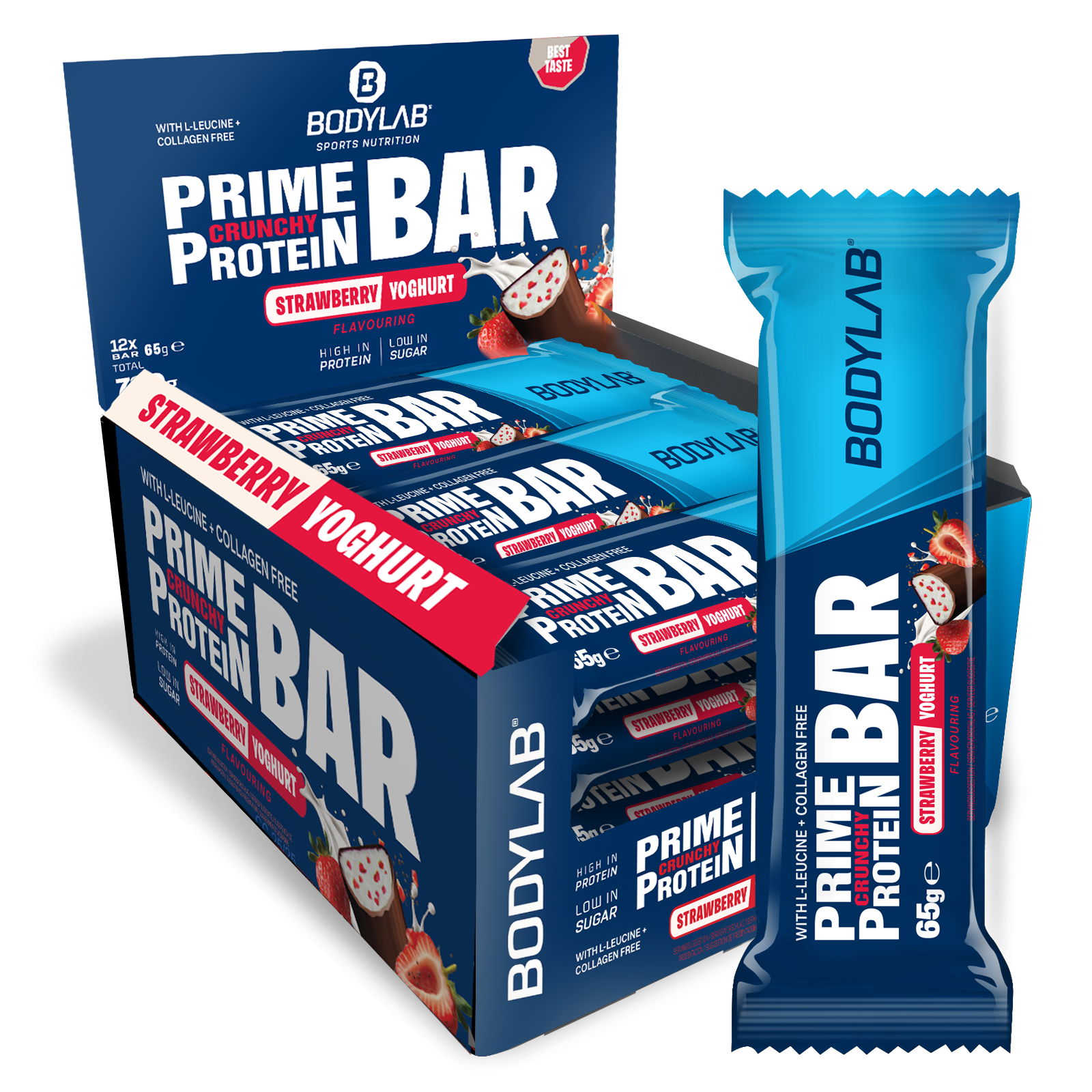 Prime Crunchy Protein Bar - 3 g leucine (12x65g) Strawberry-Yoghurt