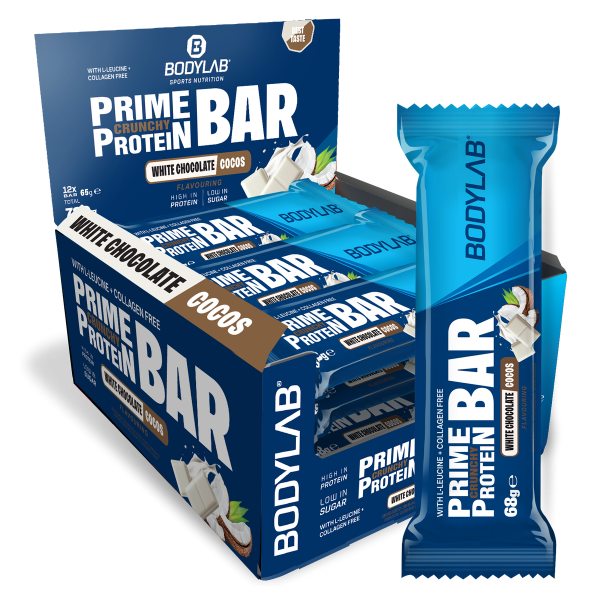 Prime Crunchy Protein Bar - 3 g leucine (12x65g) White Chocolate & Coconut