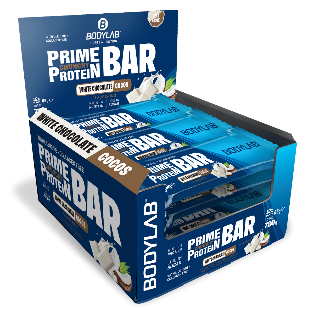 Prime Crunchy Protein Bar - 3 g leucine (12x65g) White Chocolate & Coconut