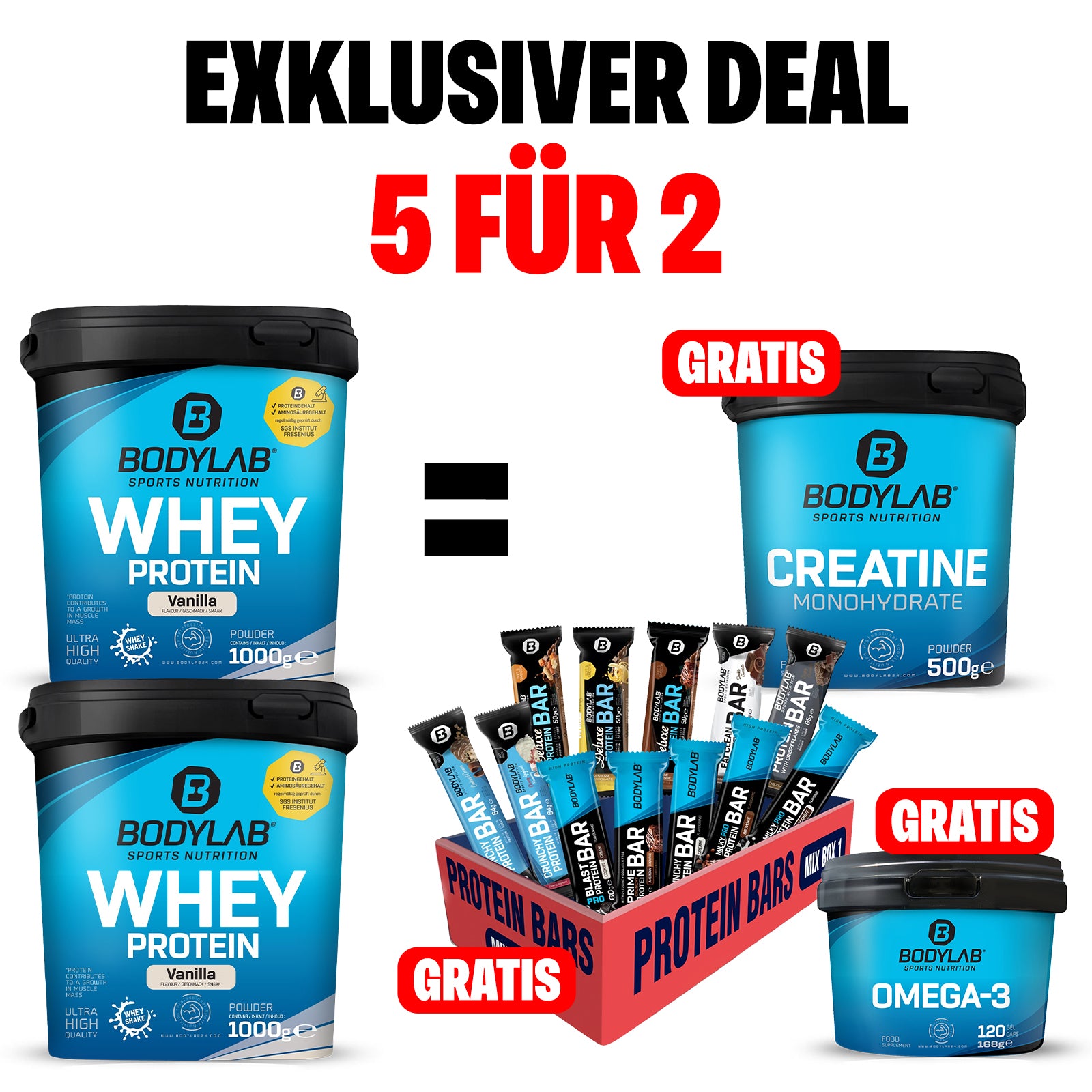 NEW YEAR DEAL: 5voor2 Protein-Powerpakket met gratis Creatine + Omega-3 + Protien Bar Mix Box