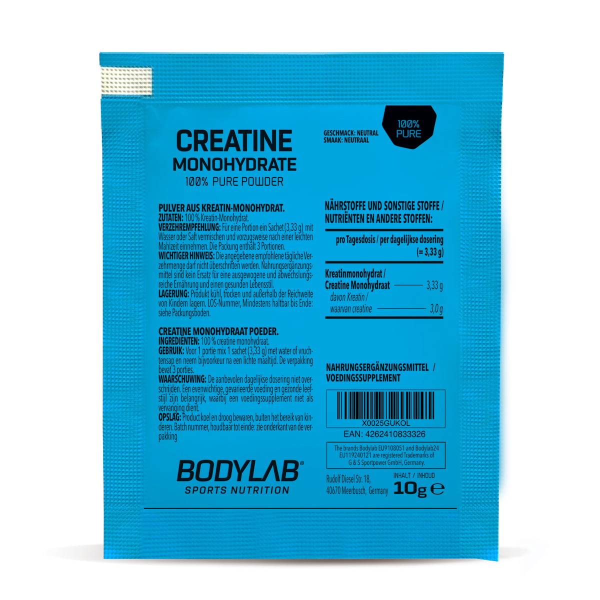 Creatine Monohydrate - 100% Pure Powder sachet (10g)