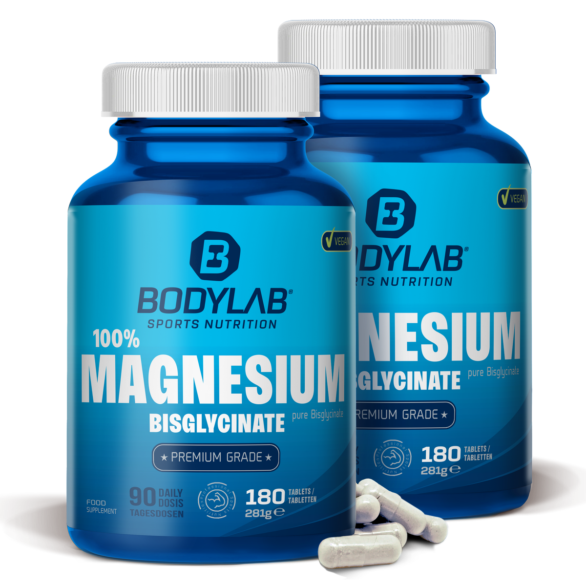 2 x 100% Magnesium Bisglycinate (180 tabletten)