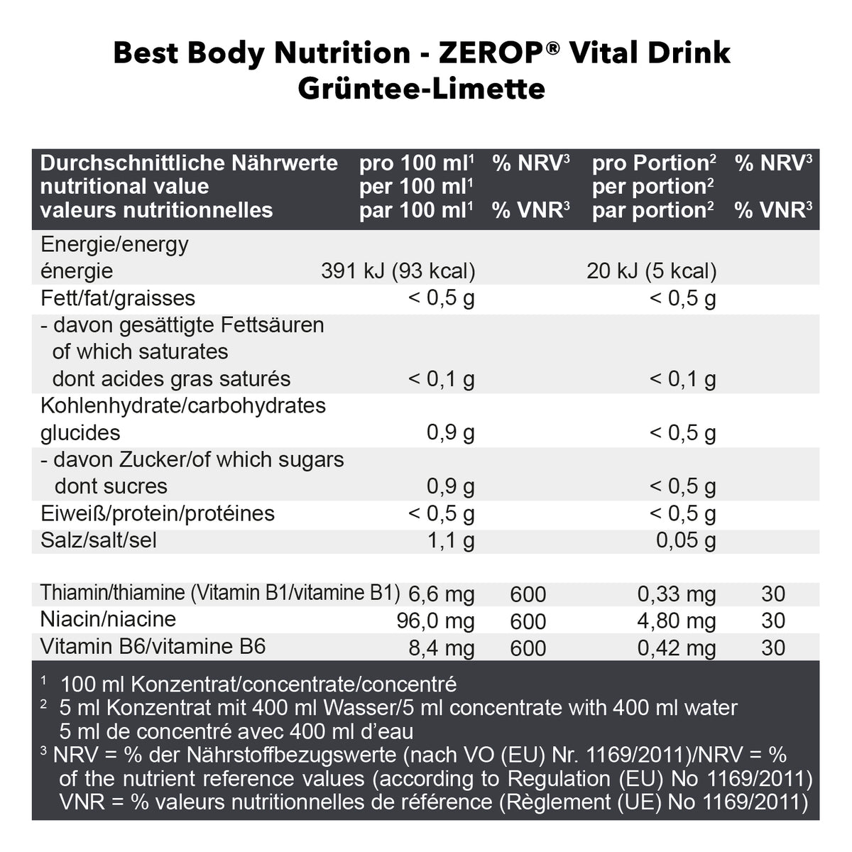 Vital Drink Zerop (1000ml) Grüntee Limette