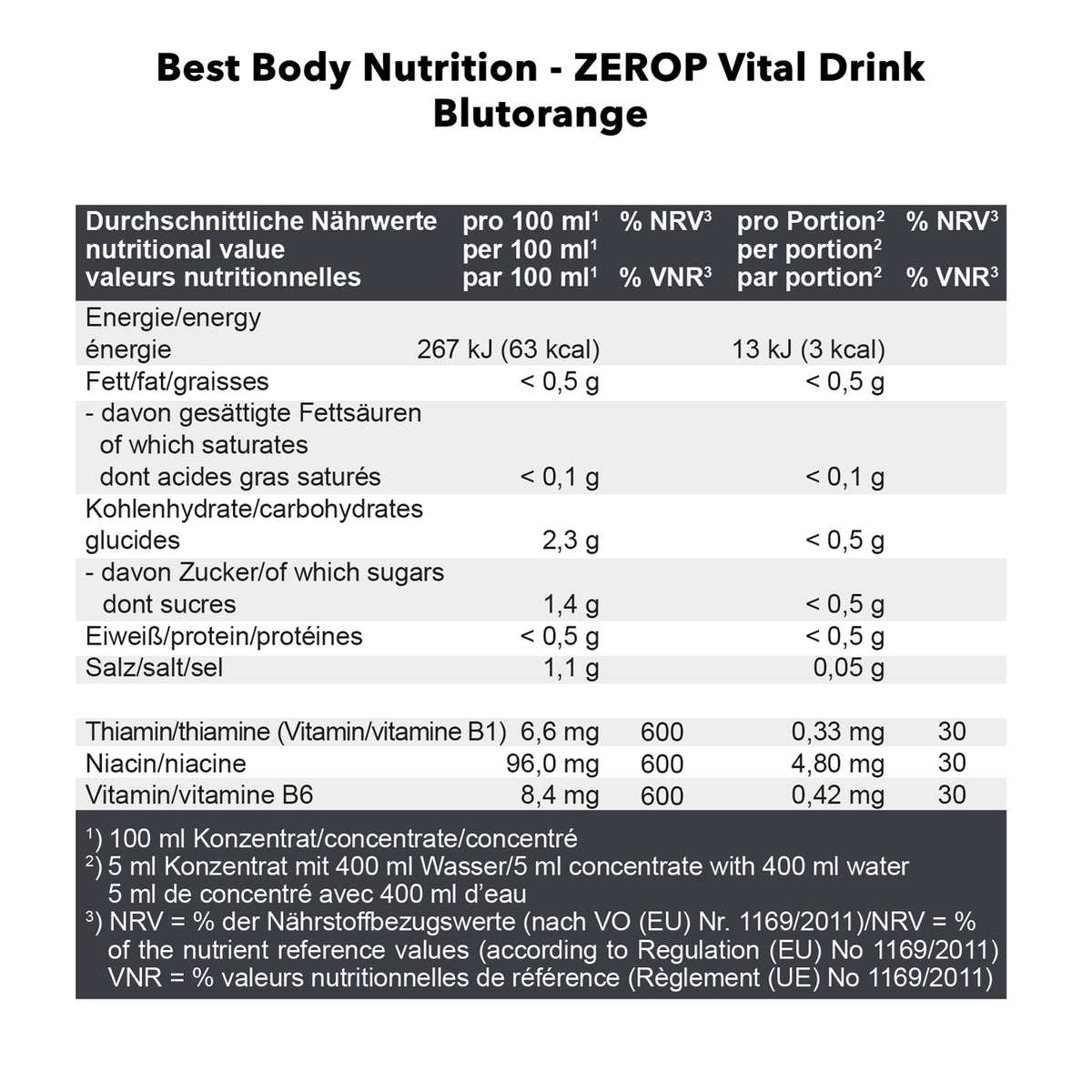Vital Drink Zerop (1000ml) Blutorange