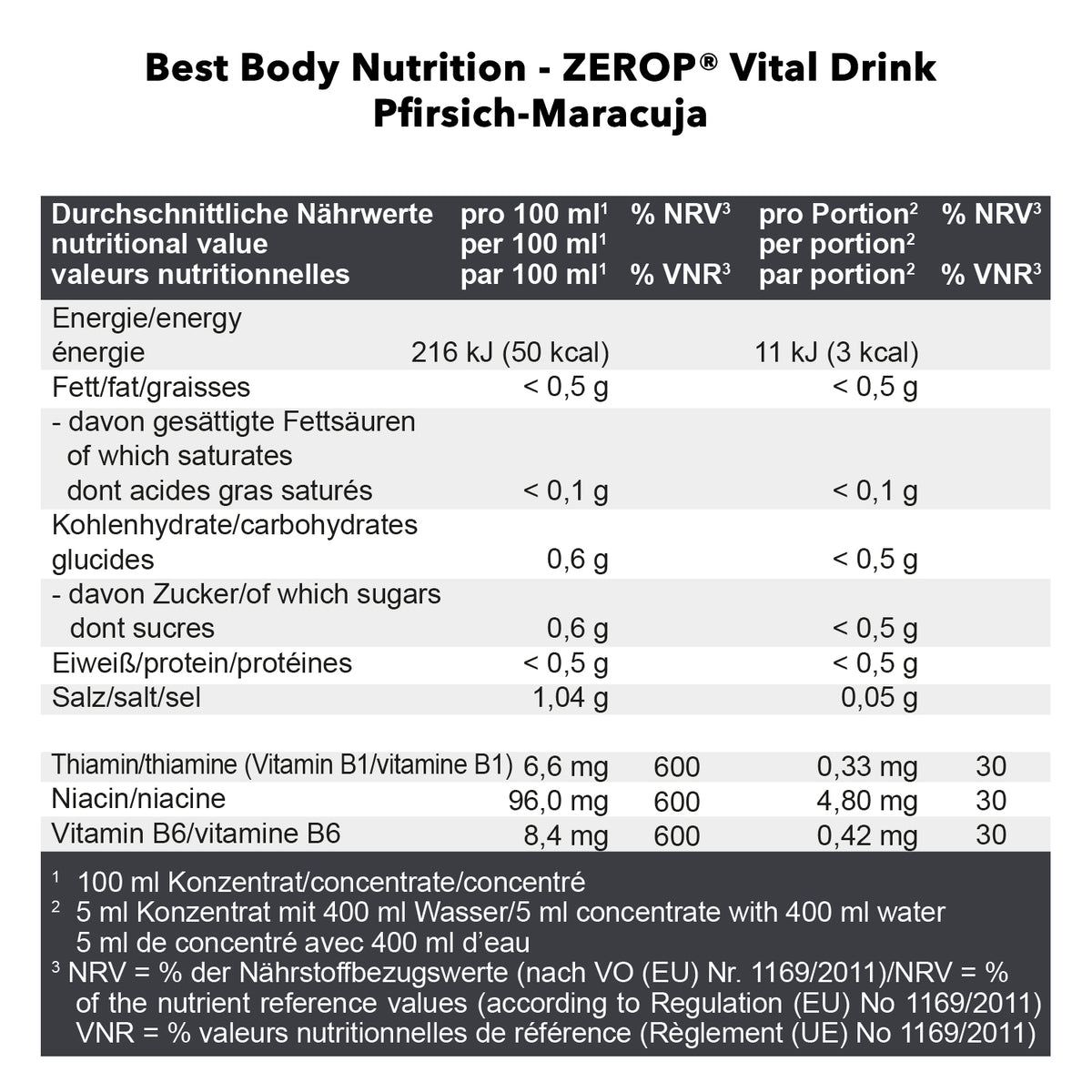 Vital Drink Zerop (1000ml) Pfirsich Maracuja