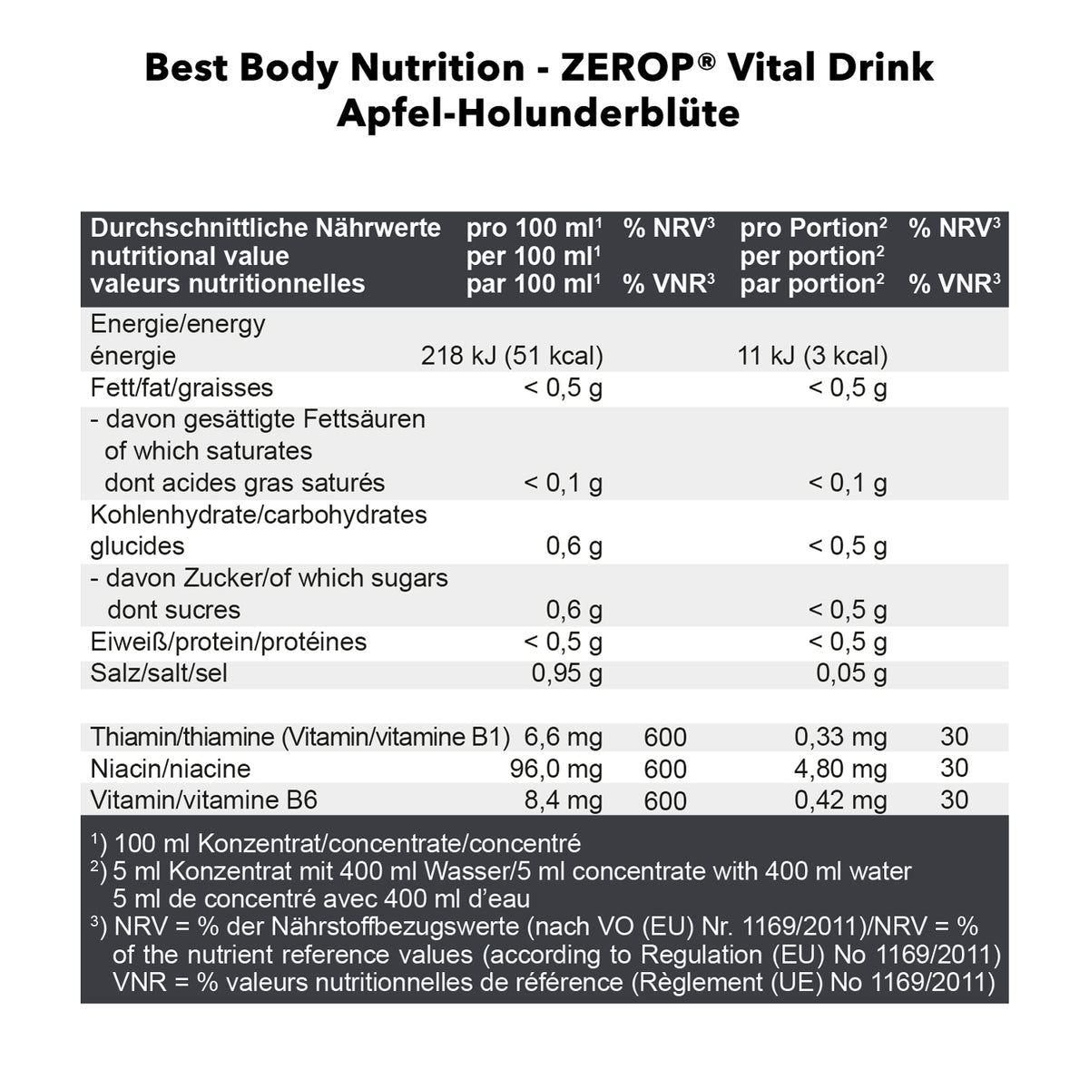 Vital Drink Zerop (1000ml) Apfel-Holunderblüte