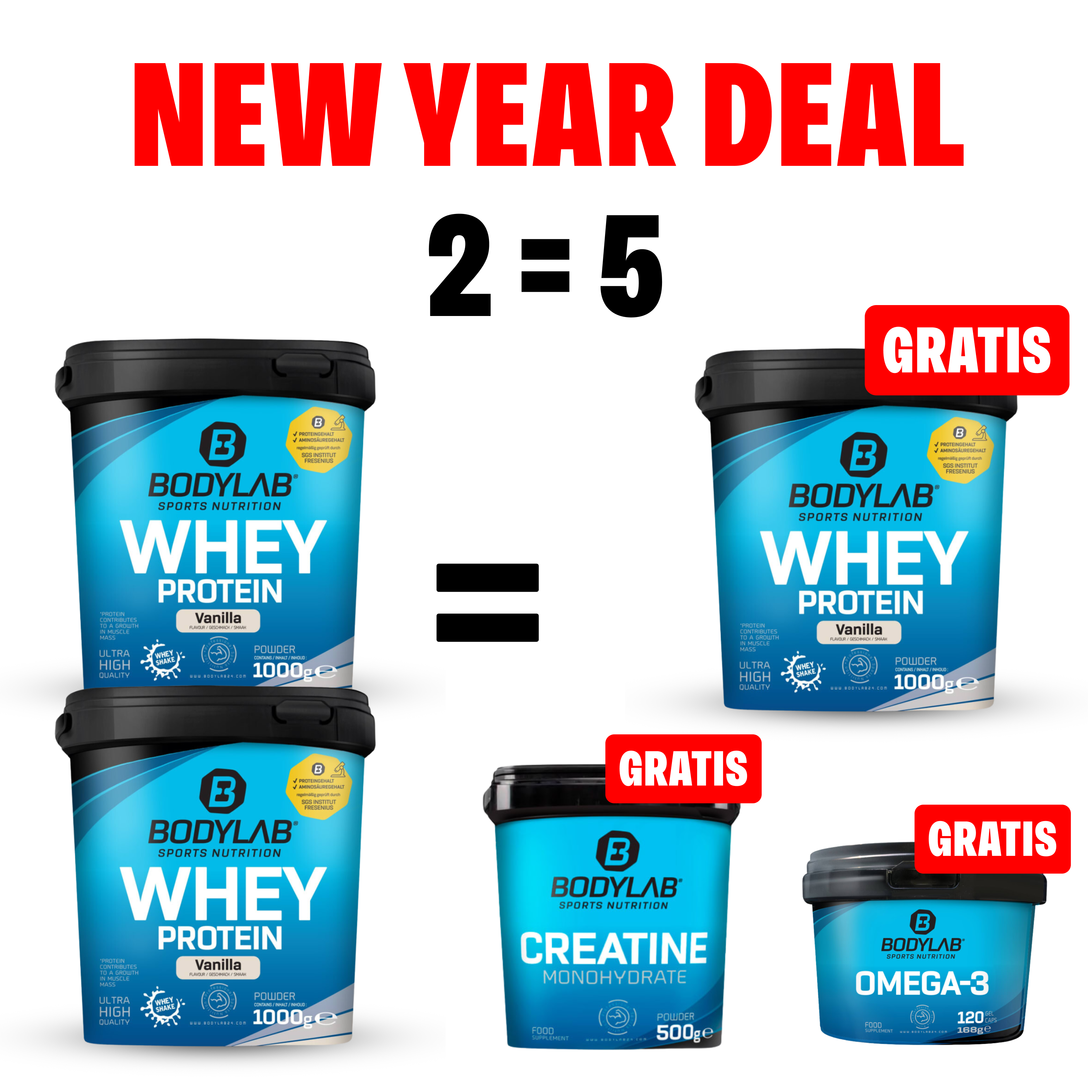 EXCLUSIVE DEAL: 5voor2 Protein-Powerpakket met gratis Whey + Creatine + Omega-3