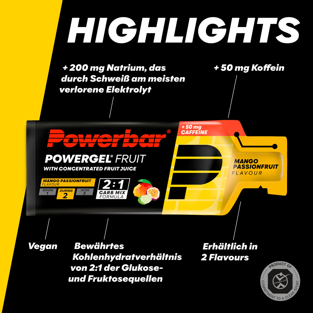PowerGel (24x41g) Mango-Passionfruit mit Koffein