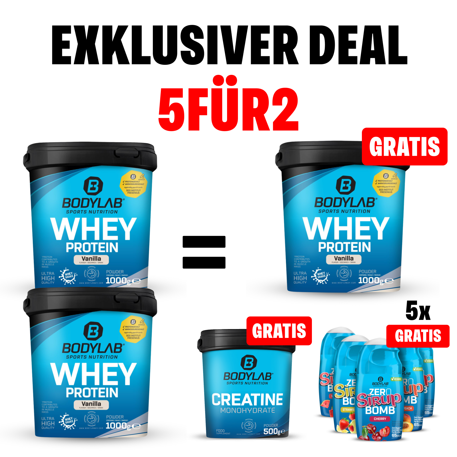 NEW YEAR DEAL: 5voor2 Protein-Powerpakket met gratis Whey + Creatine + Zero Sirup Bombs