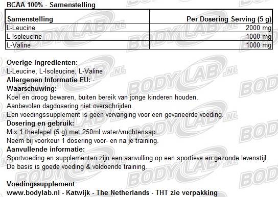 BCAA 100% Activlab Samenstelling