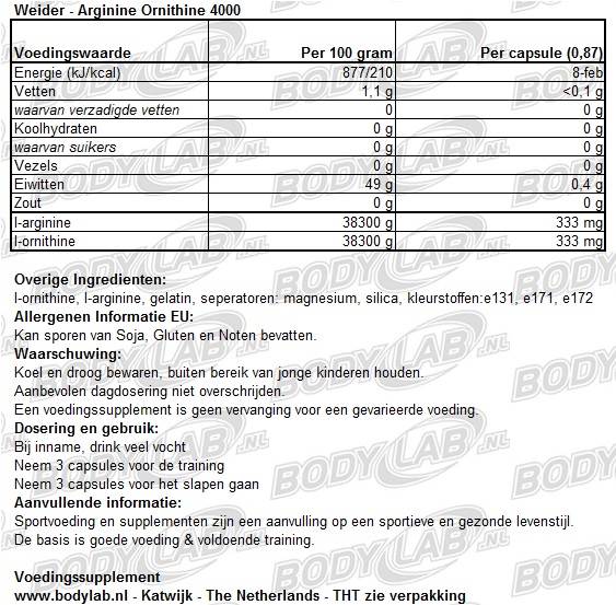 + Ornithine 4.000 (180 van Weider kopen | Bodylab Shop