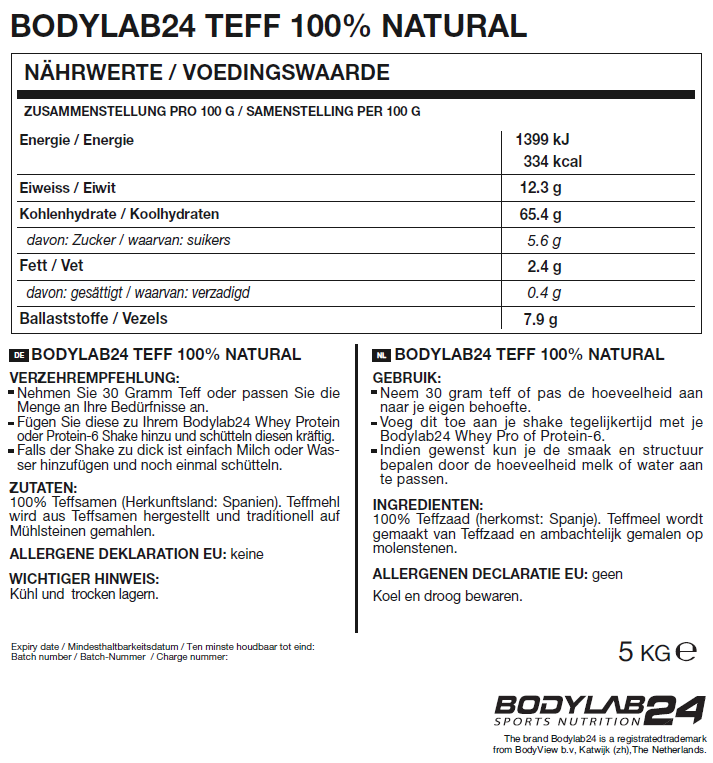 Teff Bodylab24 Samenstelling