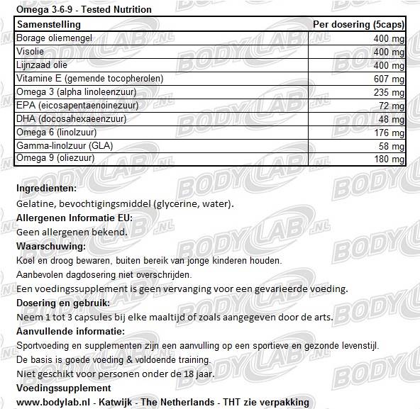 tested nutrition omega 3-6-9 supplement facts