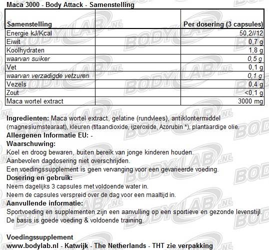 maca 3000 body attack samenstelling