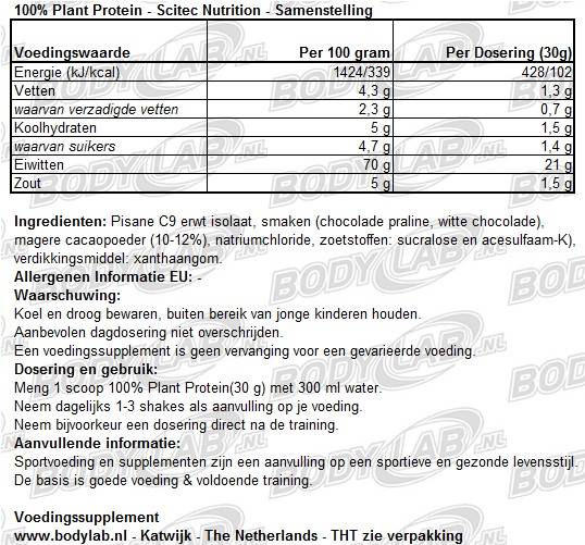 100% Plant Protein Scitec Nutrition Samenstelling
