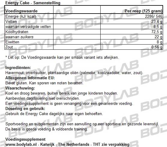 Energy Cake Samenstelling