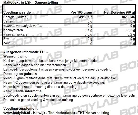Maltodextrin ESN Samenstelling