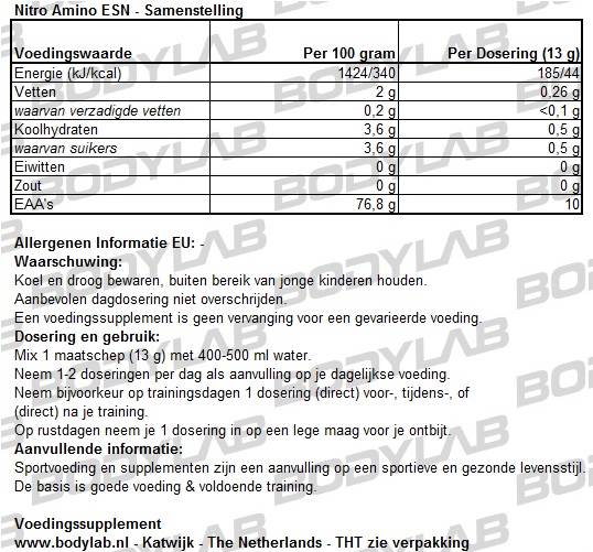 Nitro Amino ESN Samenstelling