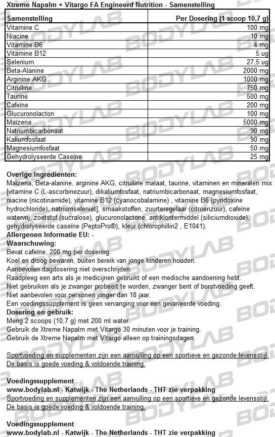 Xtreme Napalm + Vitargo FA Engineerd Nutrition Samenstelling