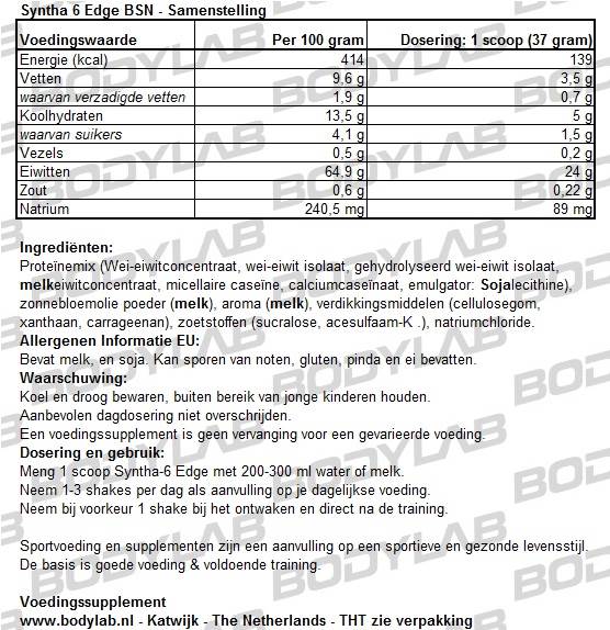 Syntha-6 Edge BSN Samenstelling