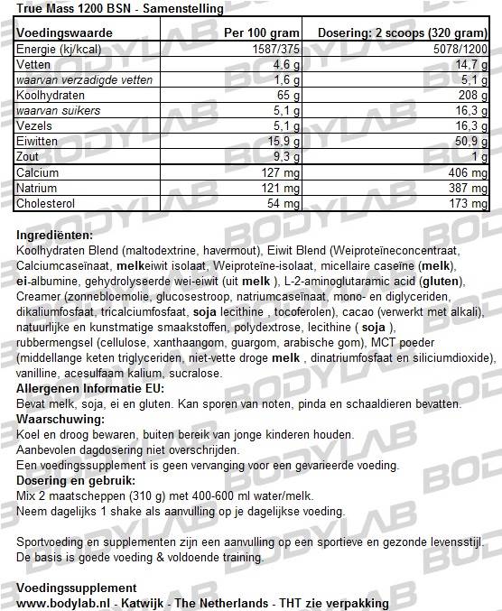 True Mass 1200 BSN Samenstelling