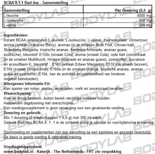 Bad Ass BCAA Samenstelling