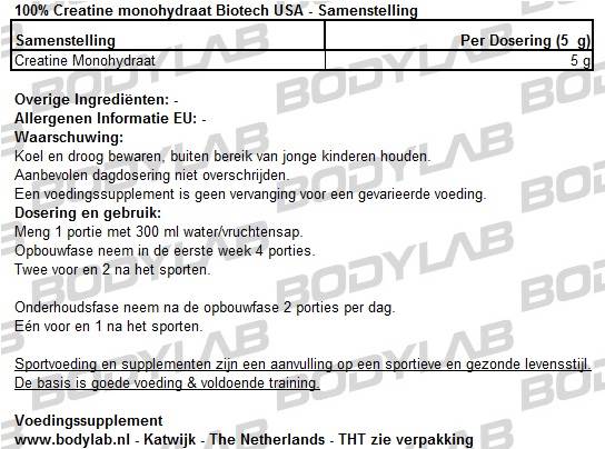 Samenstelling 100% Creatine Monohydrate