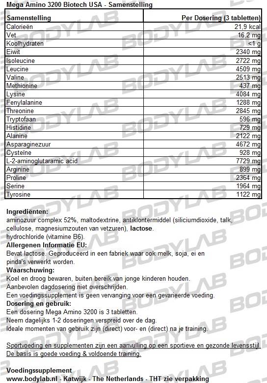 Mega Amino 3200 Samenstelling Biotech USA