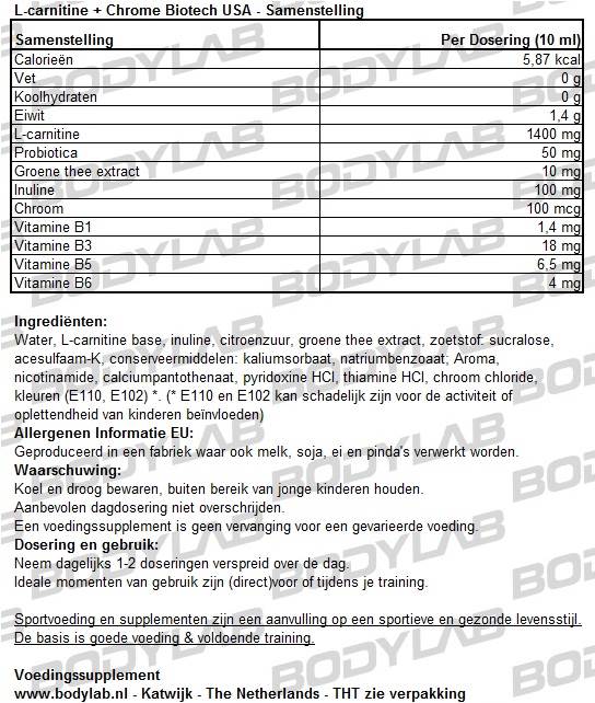 Samenstelling L -Carnitine + Chrome Biotech USA