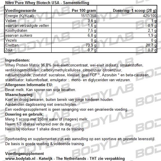  Nitro Pure Whey biotech usa samenstelling