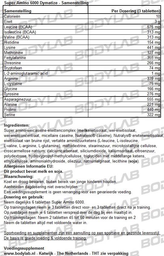 Super Amino 6000 Dymatize Samenstelling