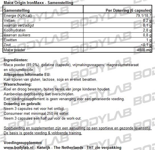 IronMaxx Maca Origin Samenstelling