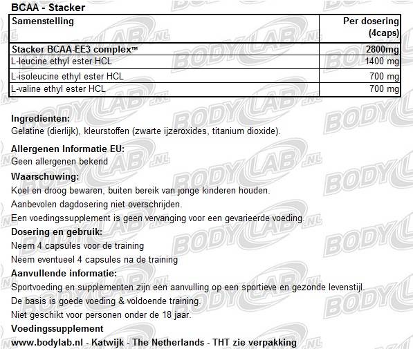 bcaa ethyl esterstacker samenstelling