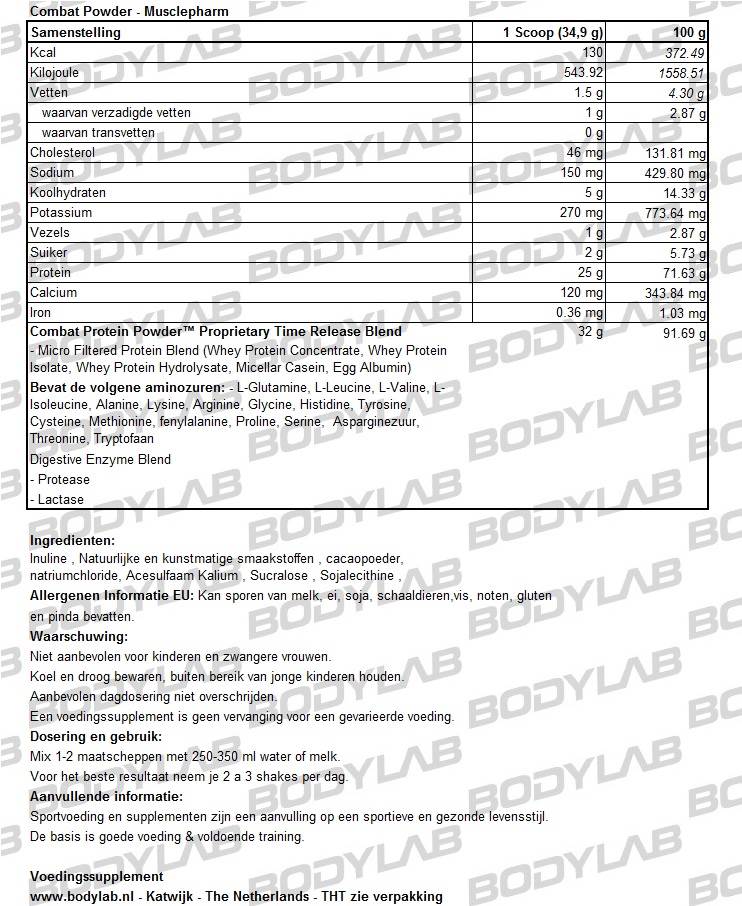 Musclepharm Combat protein powder samenstelling
