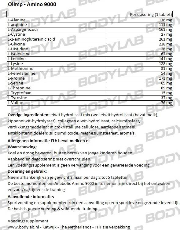 Amino 9000 olimp Samenstelling