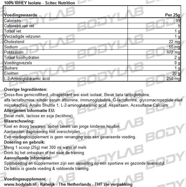 Whey Protein Isolate Scitec Nutrition Samenstelling