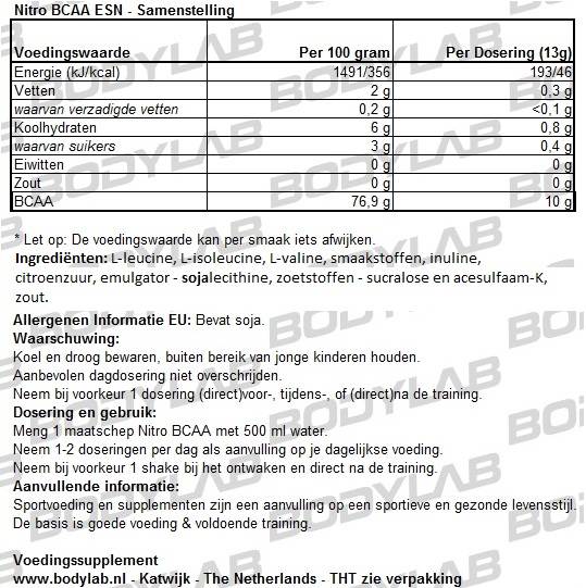 Nitro BCAA ESN Samenstelling