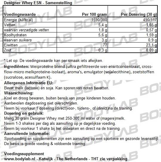 Designer Whey ESN Samenstelling