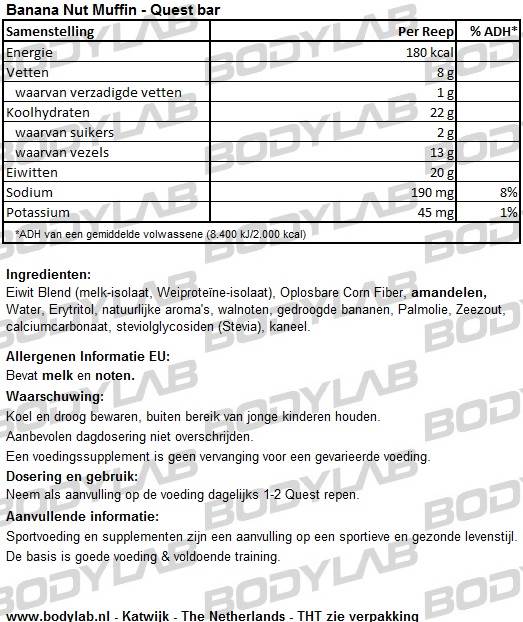 Quest Bar Nutrition Banana Nut Muffin