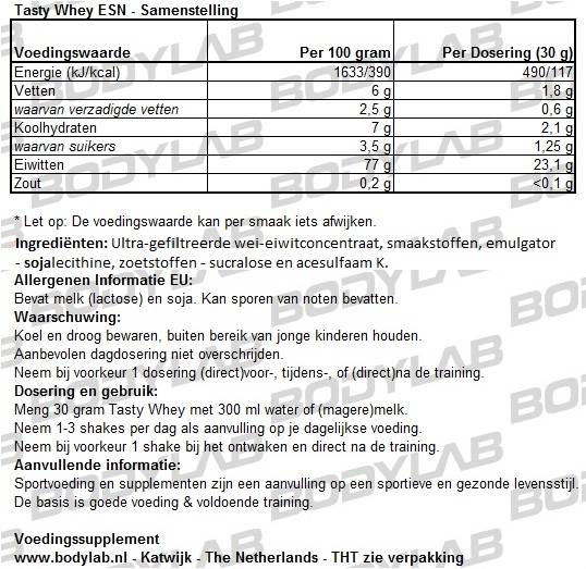 Tasty Whey ESN Samenstelling