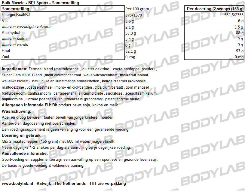 Bulk Muscle BPI Sports Samenstelling