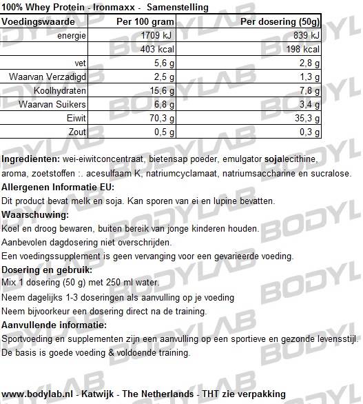 100% Whey Protein Ironmaxx Samenstelling