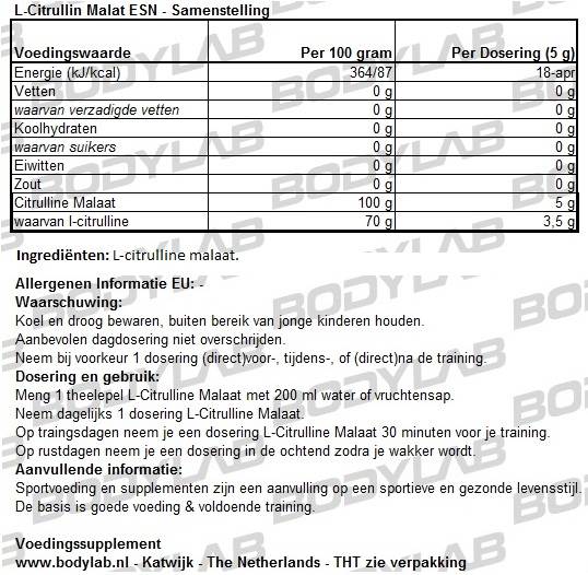 L-Citrulline Malaat ESN Samenstelling