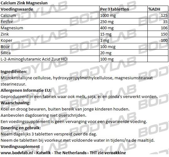 Calcium zink magnesium biotech usa samenstelling