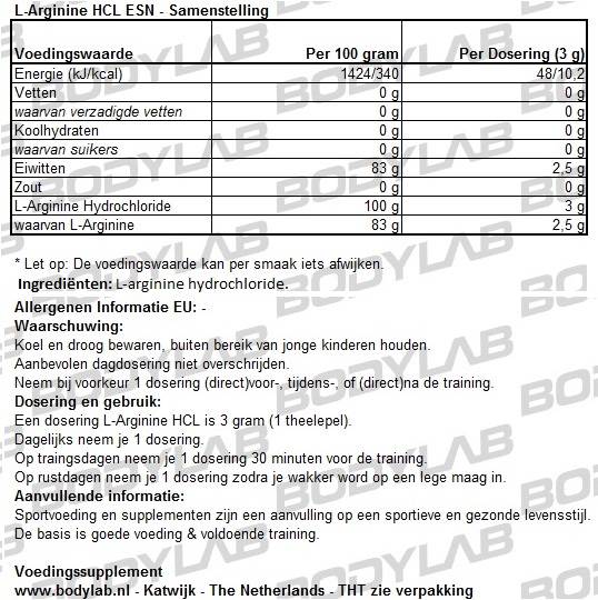 L-Arginine HCL ESN Samenstelling