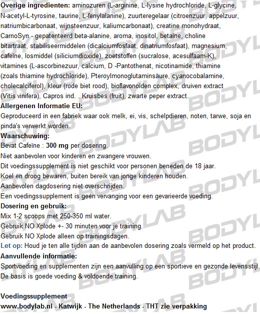 no xplode 3.0 BSN samenstelling