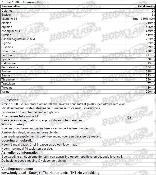 samenstelling universal amino 1900