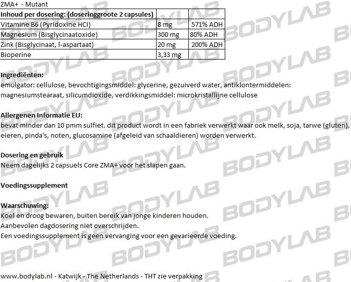 Core Series ZMA+ MUTANT Samenstelling