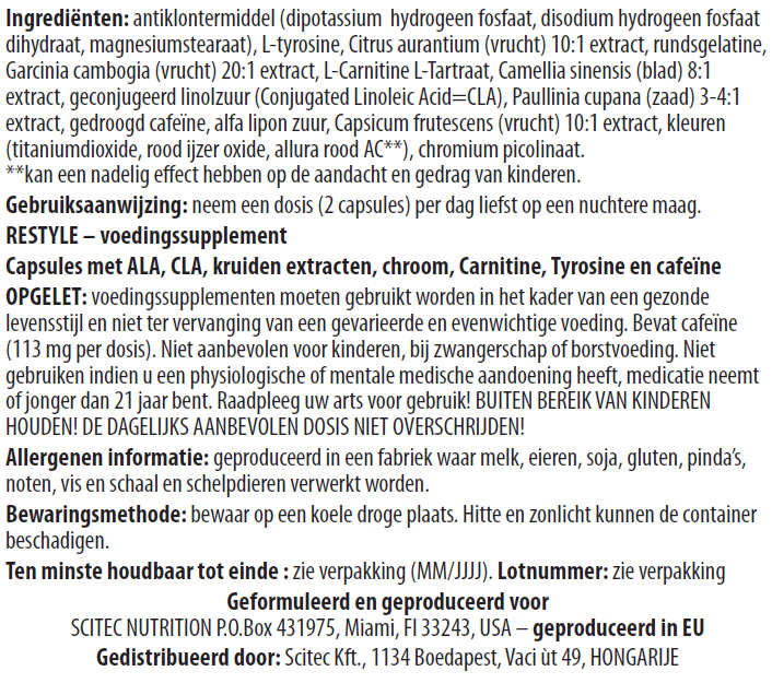 ReStyle Scitec Nutrition Samenstelling