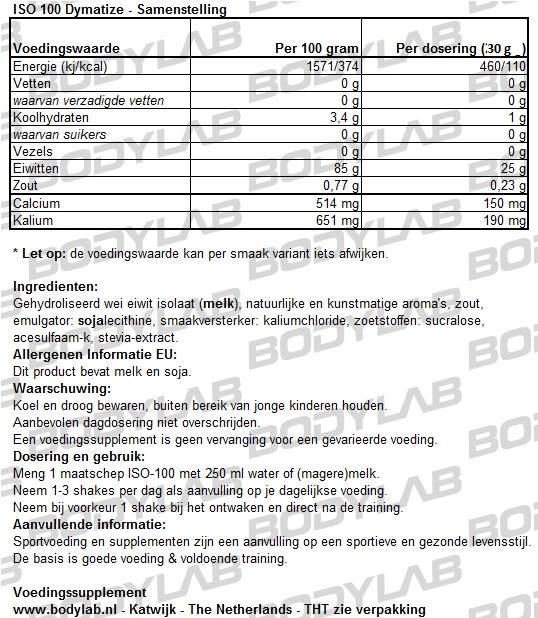 Iso 100 Dymatize Supplement Facts